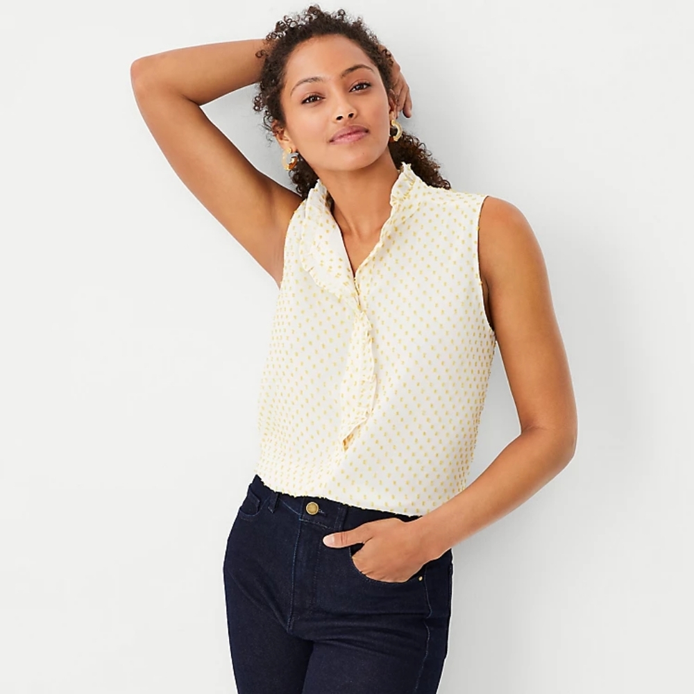 NEW Ann Taylor Yellow Clip Dot Sleeveless Top M